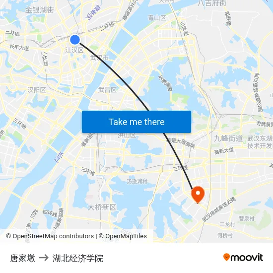 唐家墩 to 湖北经济学院 map