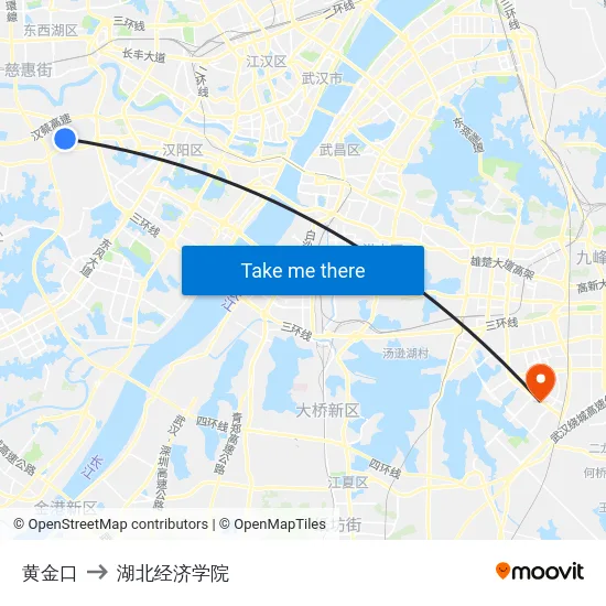 黄金口 to 湖北经济学院 map