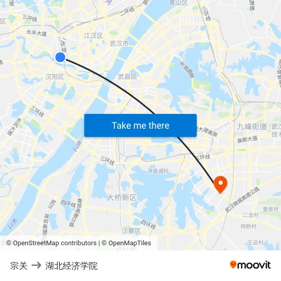 宗关 to 湖北经济学院 map