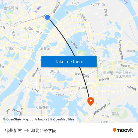 徐州新村 to 湖北经济学院 map