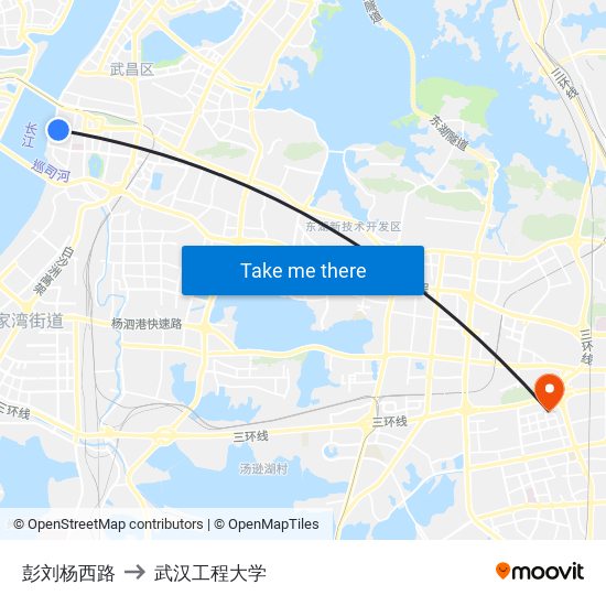 彭刘杨西路 to 武汉工程大学 map