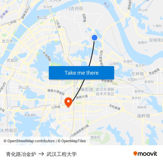 青化路冶金炉 to 武汉工程大学 map