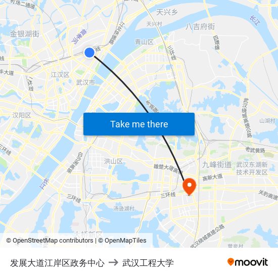 发展大道江岸区政务中心 to 武汉工程大学 map