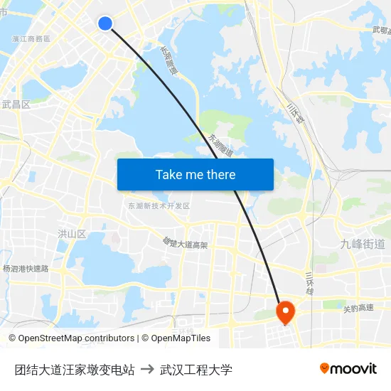团结大道汪家墩变电站 to 武汉工程大学 map