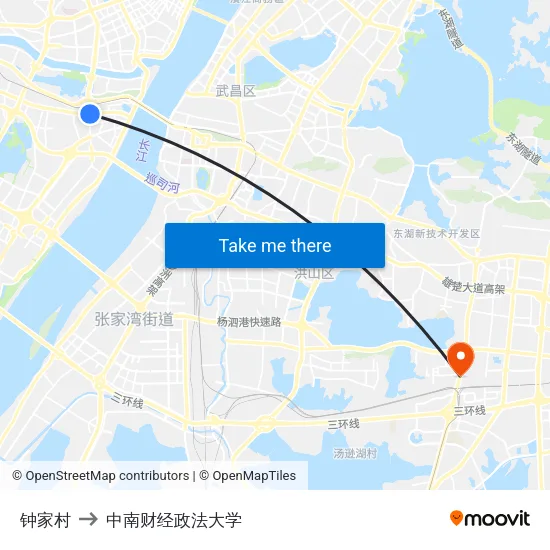 钟家村 to 中南财经政法大学 map