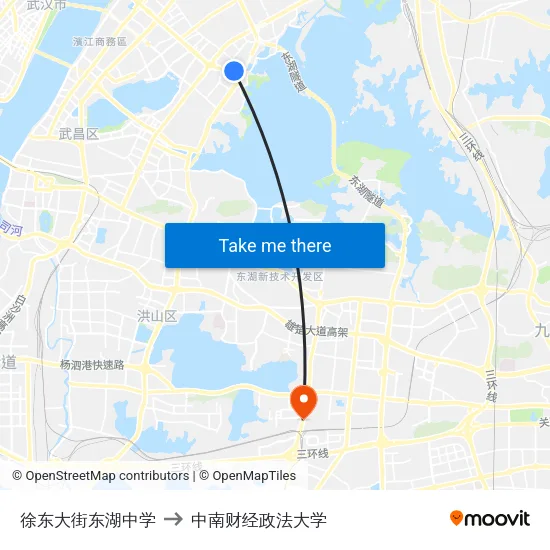 徐东大街东湖中学 to 中南财经政法大学 map