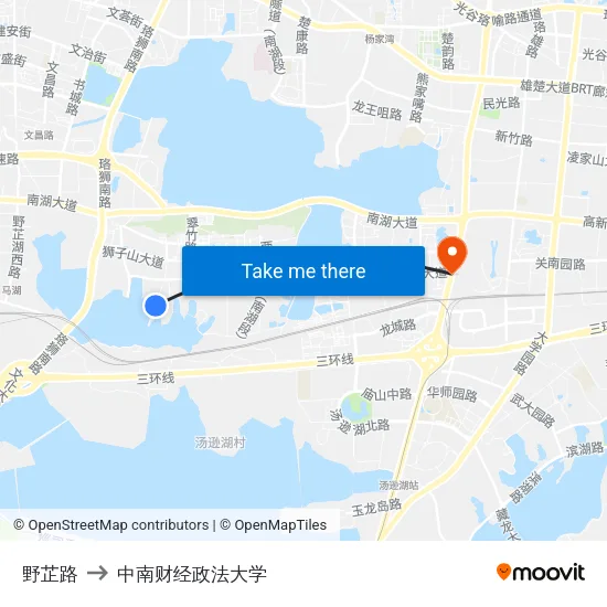 野芷路 to 中南财经政法大学 map