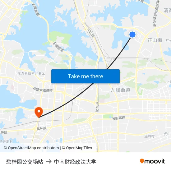 碧桂园公交场站 to 中南财经政法大学 map