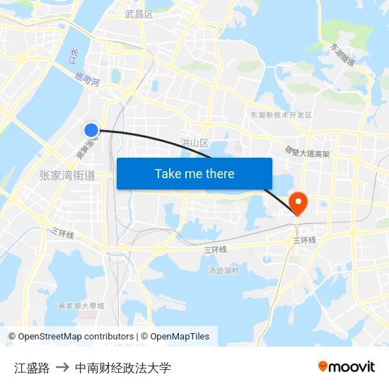 江盛路 to 中南财经政法大学 map