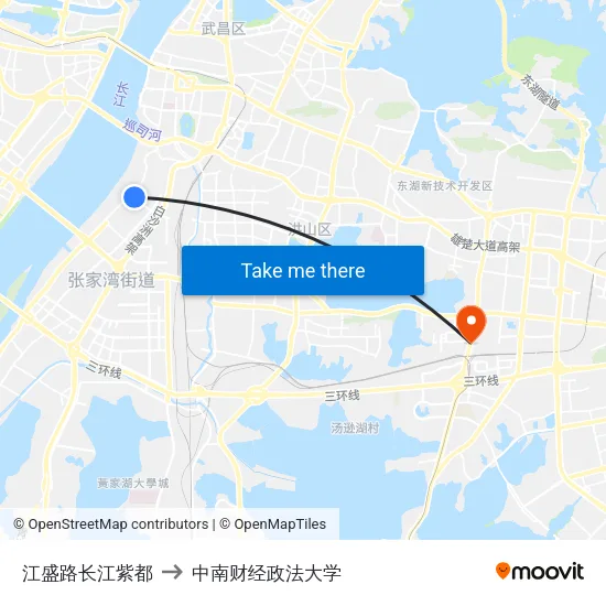 江盛路长江紫都 to 中南财经政法大学 map