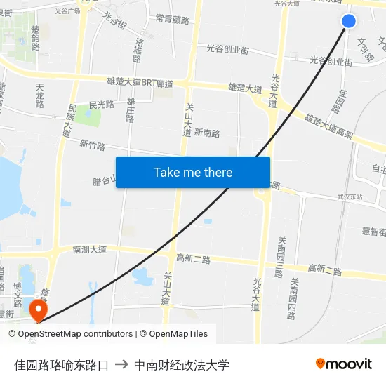 佳园路珞喻东路口 to 中南财经政法大学 map