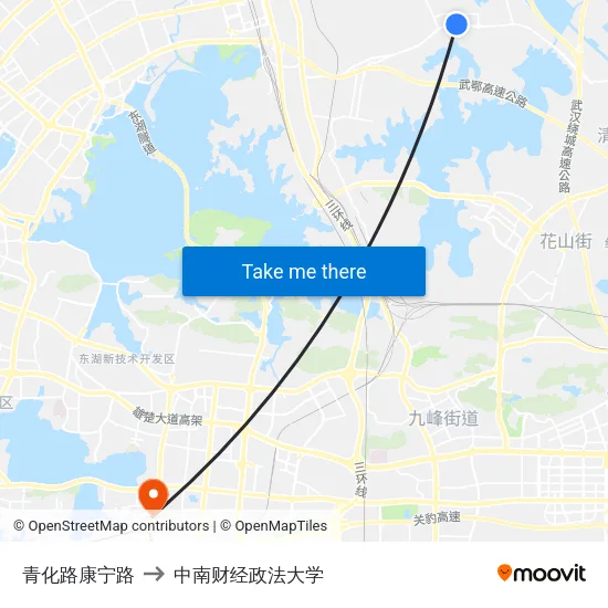 青化路康宁路 to 中南财经政法大学 map
