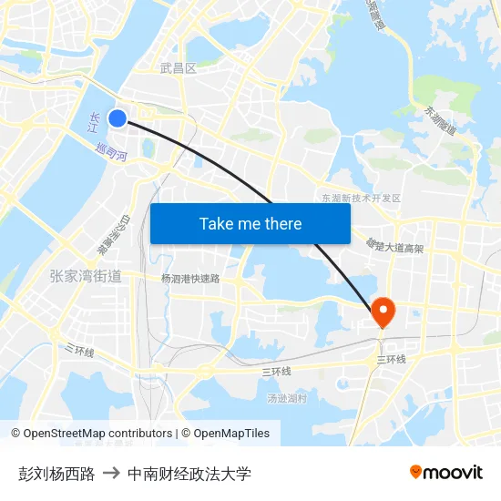 彭刘杨西路 to 中南财经政法大学 map