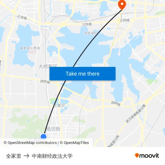 全家里 to 中南财经政法大学 map