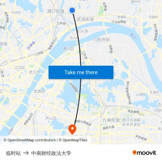 临时站 to 中南财经政法大学 map
