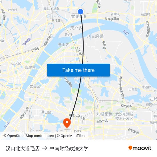 汉口北大道毛店 to 中南财经政法大学 map
