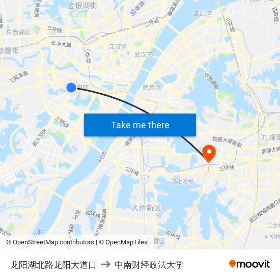 龙阳湖北路龙阳大道口 to 中南财经政法大学 map