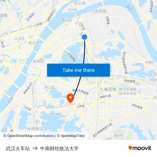 武汉火车站 to 中南财经政法大学 map