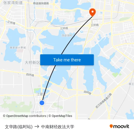 文华路(临时站) to 中南财经政法大学 map