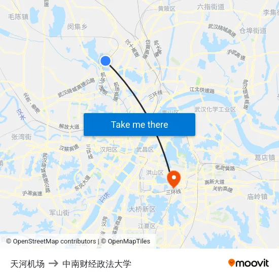 天河机场 to 中南财经政法大学 map
