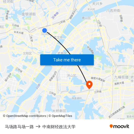 马场路马场一路 to 中南财经政法大学 map
