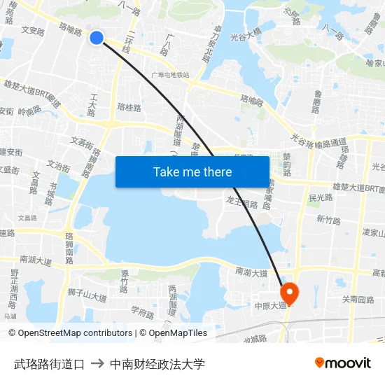 武珞路街道口 to 中南财经政法大学 map