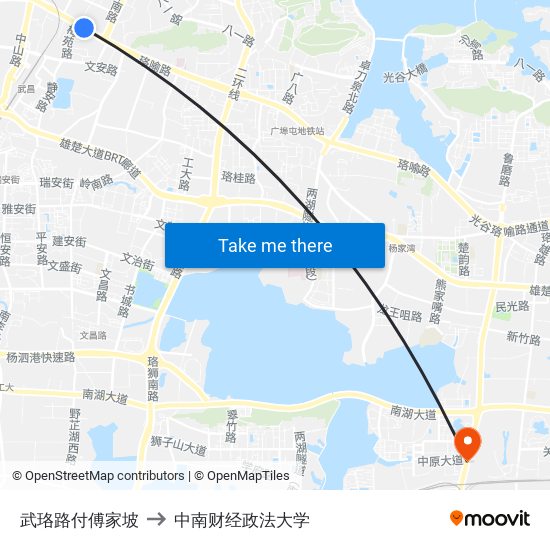 武珞路付傅家坡 to 中南财经政法大学 map