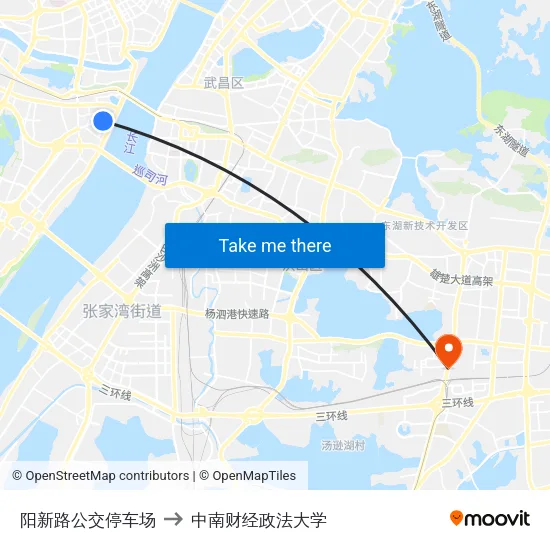 阳新路公交停车场 to 中南财经政法大学 map