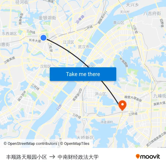 丰顺路天顺园小区 to 中南财经政法大学 map