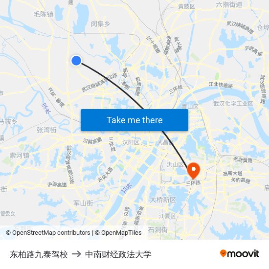 东柏路九泰驾校 to 中南财经政法大学 map