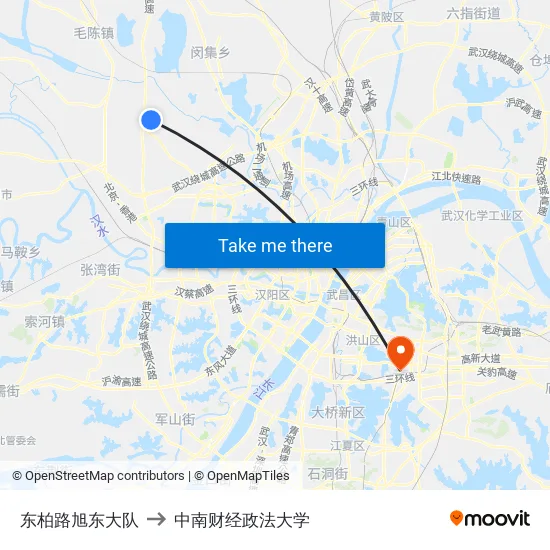 东柏路旭东大队 to 中南财经政法大学 map