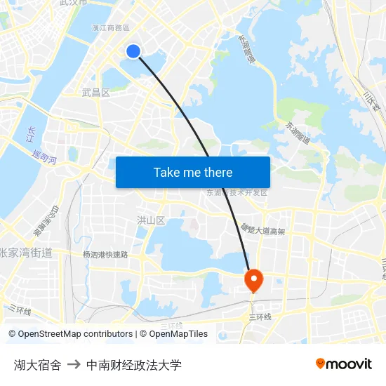 湖大宿舍 to 中南财经政法大学 map