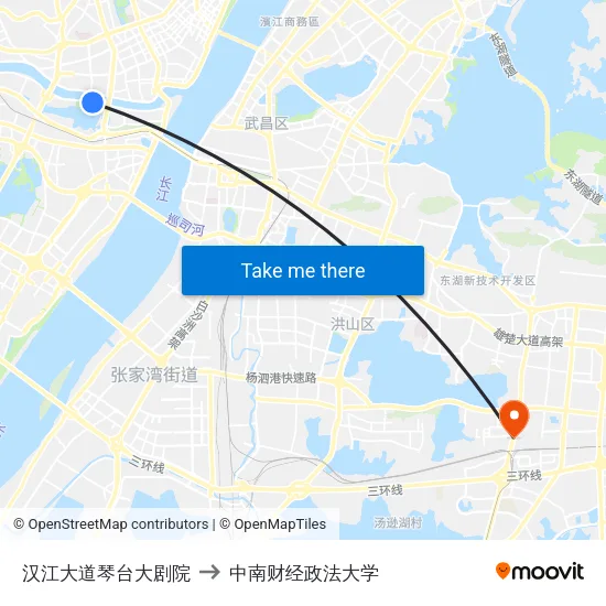 汉江大道琴台大剧院 to 中南财经政法大学 map