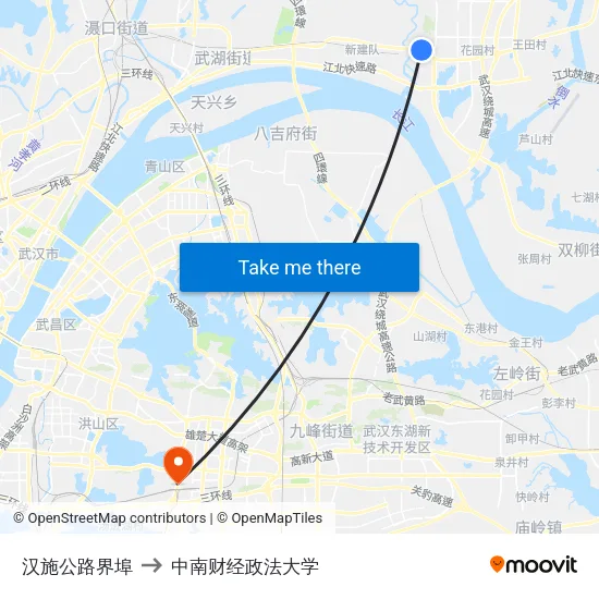 汉施公路界埠 to 中南财经政法大学 map
