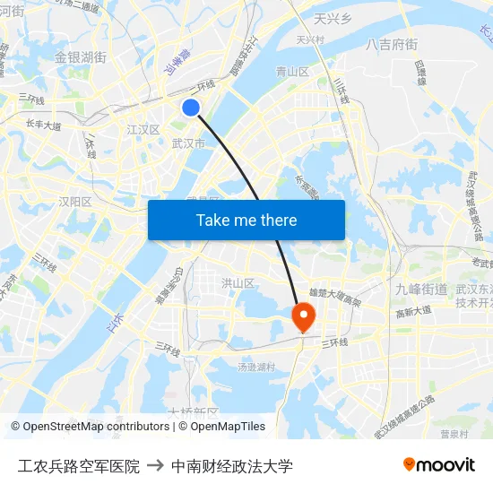 工农兵路空军医院 to 中南财经政法大学 map