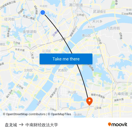 盘龙城 to 中南财经政法大学 map