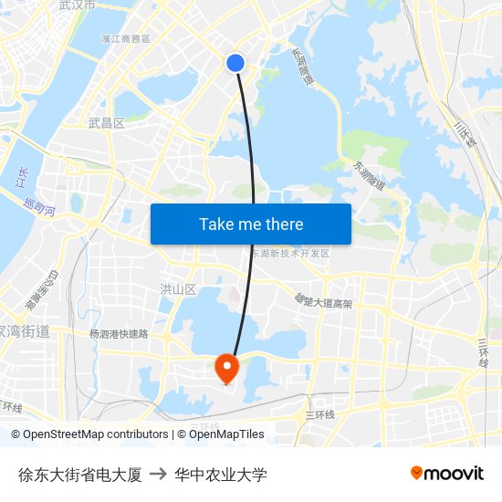 徐东大街省电大厦 to 华中农业大学 map