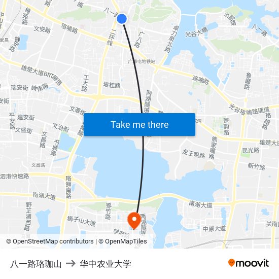 八一路珞珈山 to 华中农业大学 map