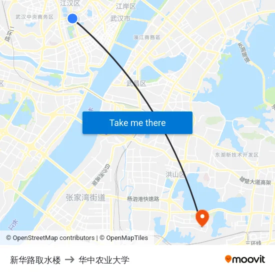 新华路取水楼 to 华中农业大学 map