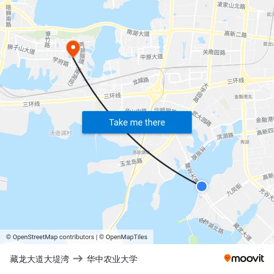 藏龙大道大堤湾 to 华中农业大学 map