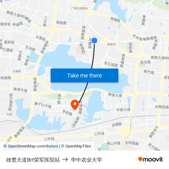 雄楚大道Brt荣军医院站 to 华中农业大学 map
