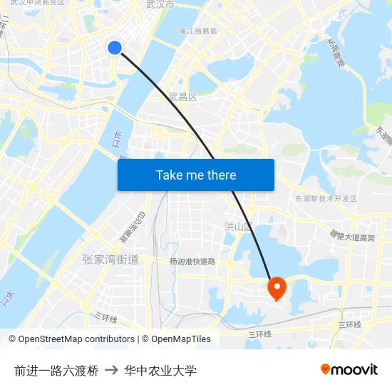 前进一路六渡桥 to 华中农业大学 map