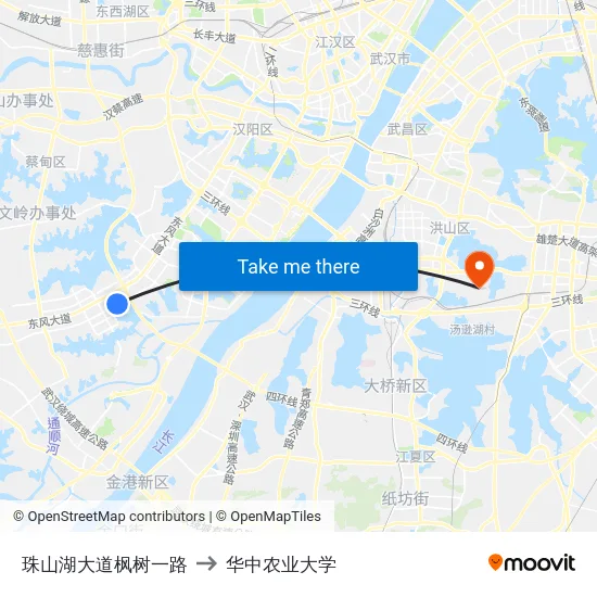 珠山湖大道枫树一路 to 华中农业大学 map