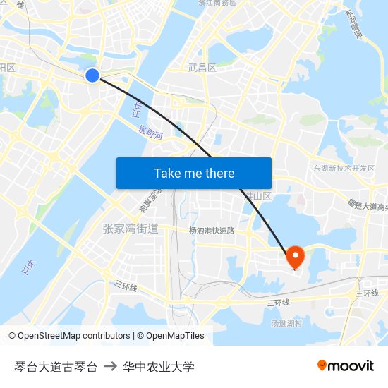 琴台大道古琴台 to 华中农业大学 map