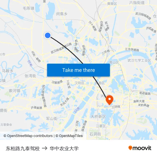 东柏路九泰驾校 to 华中农业大学 map