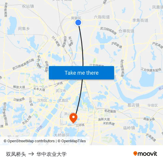 双凤桥头 to 华中农业大学 map