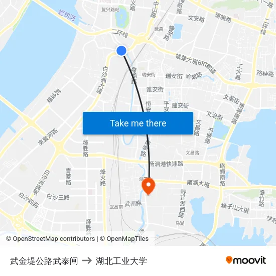武金堤公路武泰闸 to 湖北工业大学 map