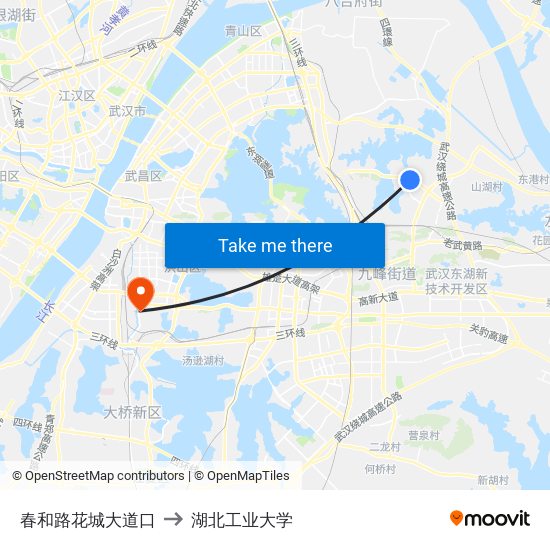 春和路花城大道口 to 湖北工业大学 map