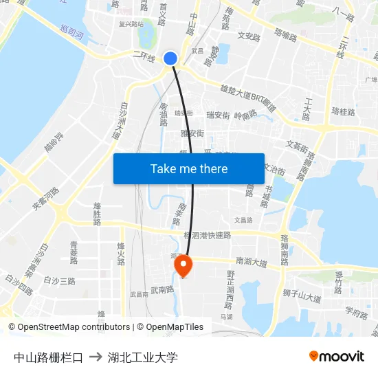 中山路栅栏口 to 湖北工业大学 map