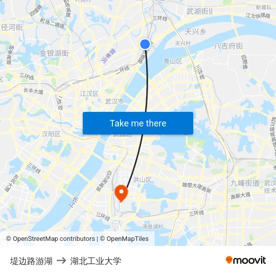 堤边路游湖 to 湖北工业大学 map